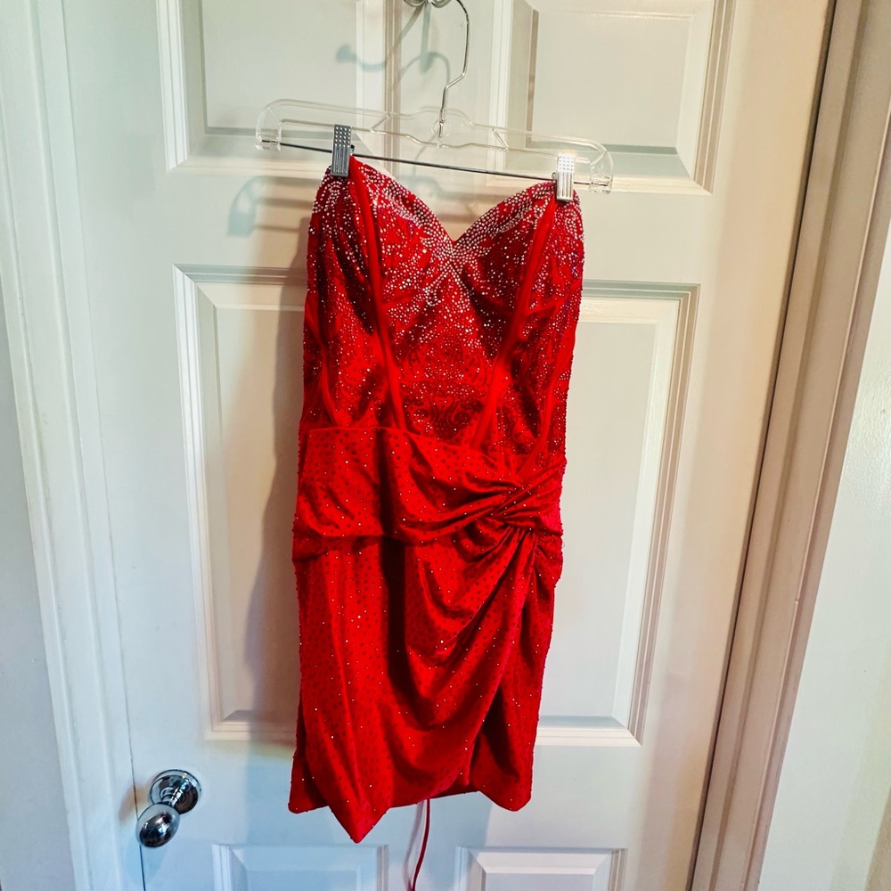 Glamorous Red Dress with Rhinestone Accents
